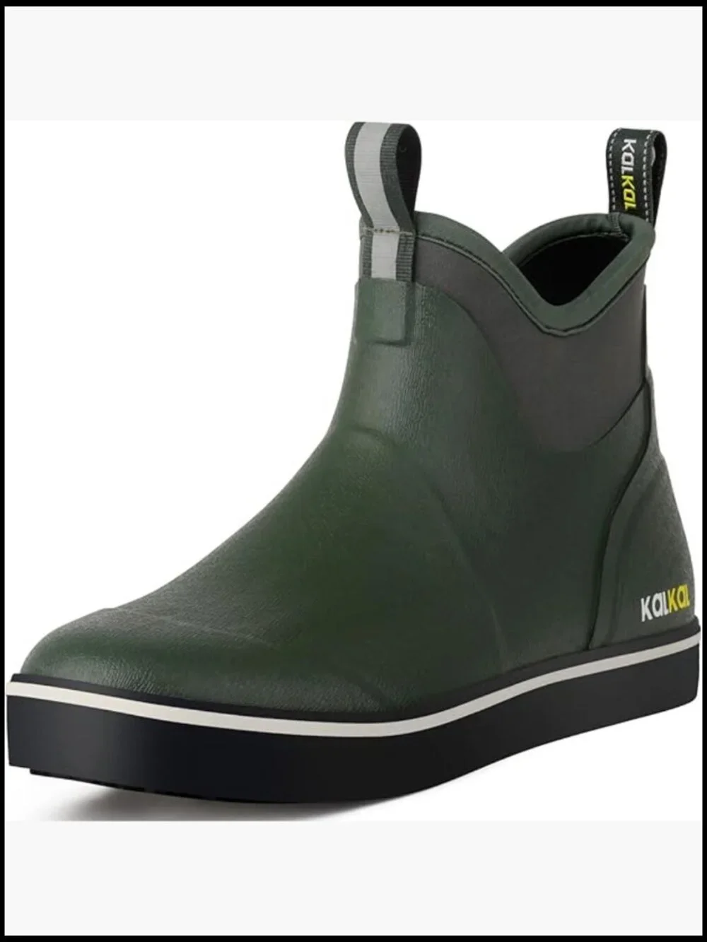 Waterproof Rain Boots Men's Deck Boots High Traction Rubber Pull-On Ankle